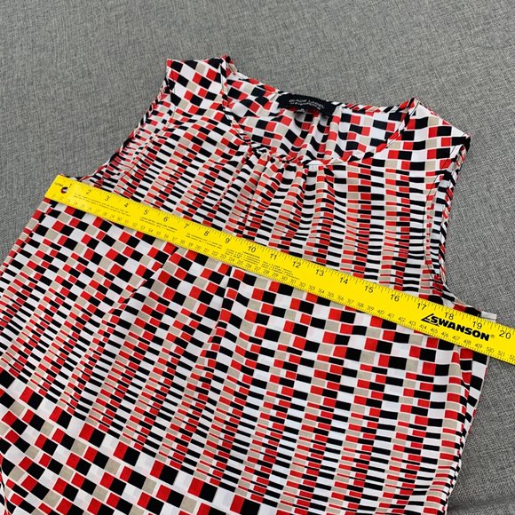 Black Label by Evan Picone Sleeveless Blouse Medium Red Black White Pleated Neck - Picture 8 of 13